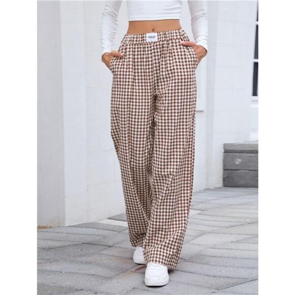 Plaid Wide Leg Casual Pants - Picture 4 of 13